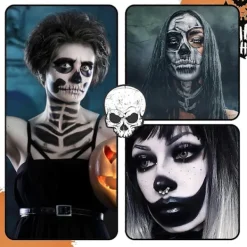 Svart Vit Ansiktsfärg, Ansikts- och Kroppsfärg, Halloween Sminkset med Sminkborste, Kompatibel med Halloween Maskerad><noscript><img width=