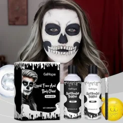 Svart Vit Ansiktsfärg, 60ml x 2 Stycken Ansikts- och Kroppsfärg, Halloween Sminkset med Sminkborste, Clown Zombie Vampyr Skelett SFX Smink för> Smink