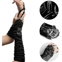 FMYSJ Svarta Handskar Långa Handskar 1920-tals Tillbehör Kostym Fingerlösa Handskar För Kvinnor Ryta 20-tals Tillbehör Klassisk Satin Armbåge (FMY)><noscript><img width=