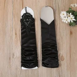 FMYSJ Svarta Handskar Långa Handskar 1920-tals Tillbehör Kostym Fingerlösa Handskar För Kvinnor Ryta 20-tals Tillbehör Klassisk Satin Armbåge (FMY)><noscript><img width=