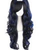 (Svart/Blå) 28"/70cm Lång Lockig Kvinnor Flätade Peruker> Peruker