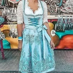 s-3xl Dam Oktoberfest Kostym Tysk Dirndl Klänning Kostym Klänning Bayersk Karneval Party Klänning (S Grön)><noscript><img width=