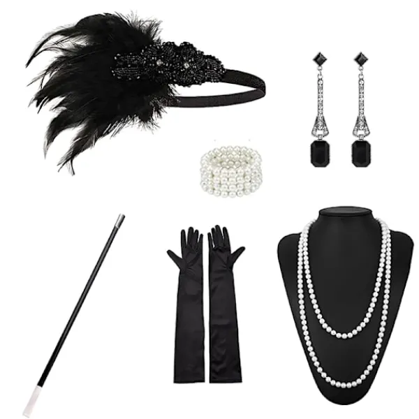 Jettbuying 1920-talet lapper Costume Pannband Halsband Handske Armband Gatsby M Onesize> Dräkter