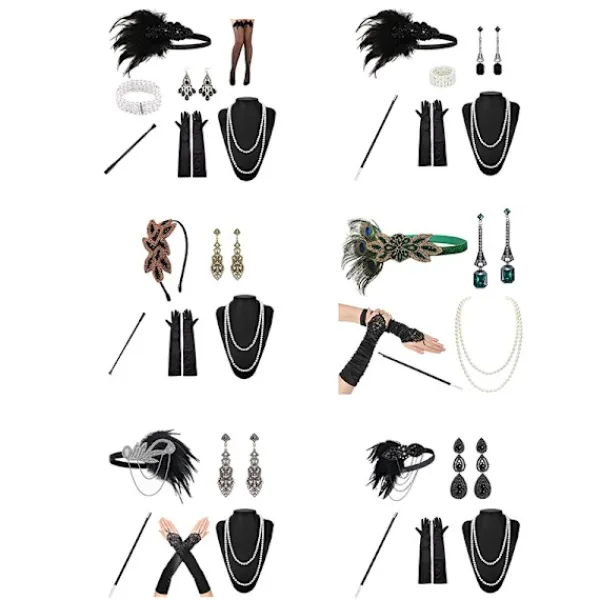 Jettbuying 1920-talet lapper Costume Pannband Halsband Handske Armband Gatsby M Onesize> Dräkter