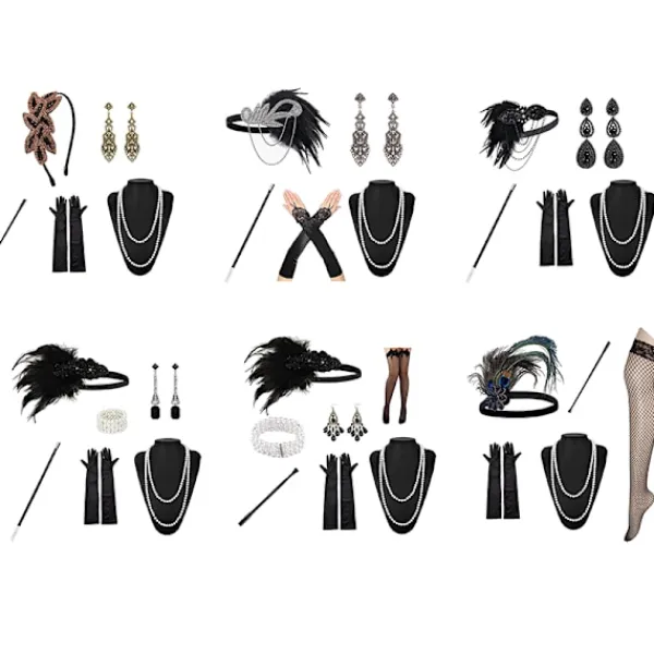 Jettbuying 1920-talet lapper Costume Pannband Halsband Handske Armband Gatsby M Onesize> Dräkter