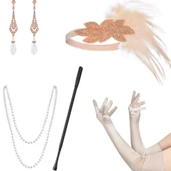 Jettbuying 1920-talet lapper Costume Pannband Halsband Handske Armband Gatsby M Onesize><noscript><img width=