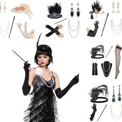 Jettbuying 1920-talet Flapper ostume Pannband Halsband Handske Armband Gatsby M Onesize> Tillbehör