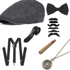 1920-talets Gatsby Gangster Herr Accessoarer Set, Panamahatt, Hängslen> Tillbehör