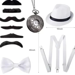 1920-talets herr accessoarer Flapper Gangster Set Great Gatsby kostym kit 20-tal med Trilby hatt elastisk mustasch hängslen herr fickur> Tillbehör