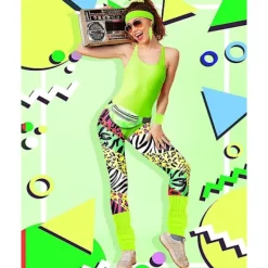 80-tals Aerobics Set med Dräkt & Benvärmare - 7 Delars Zebra Tryck Fitness Kollektion[JUN] Medium><noscript><img width=