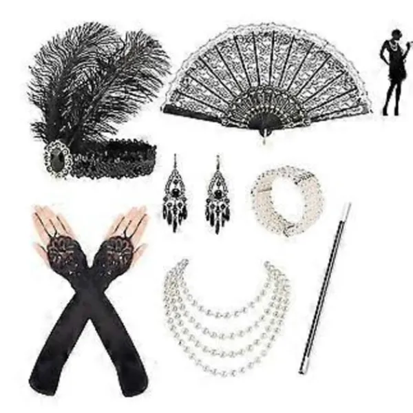 1920-tals Dam Flapper Accessoarer Retro Gatsby Kostym Accessoarer Set 20-tals Flapper Pannband Pärlhalsband Armband Örhängen Handskar -NMAOV( D)> Tillbehör