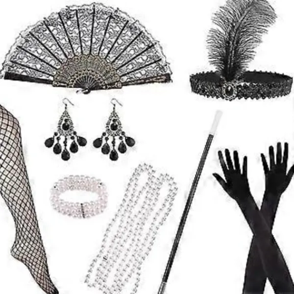 1920-tals Dam Flapper Accessoarer Retro Gatsby Kostym Accessoarer Set 20-tals Flapper Pannband Pärlhalsband Armband Örhängen Handskar -NMAOV( C)> Tillbehör
