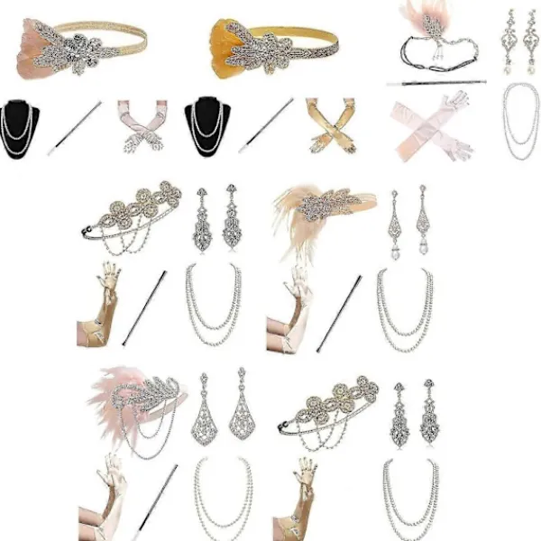 1920-tals Flapper Accessoarer Gatsby Kostym Accessoar Set 20-tals Flapper Pannband Pärlhalsband Örhängen Handskar för Kvinnor> Tillbehör