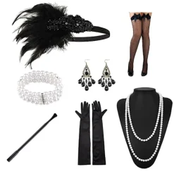 1920-tals Flappr Kostym Pannband Halsband Handsk Armband Gatsby M Onsiz_yux Onsiz><noscript><img width=