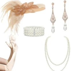 EURL 1920-tals Flapper Tiara "The Great Gatsby" Kostymtillbehör 1920-tals Flapper Pannband Pärlhalsband Handskar Plastställ> Tillbehör
