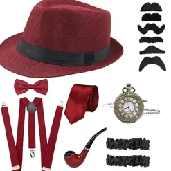 Holocky 1920-tals Herr Gatsby 8-delad Tillbehörssats Hatt Suspender Fluga> Tillbehör
