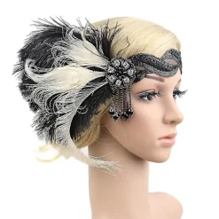 1920-tals huvudbonad fjäder flapper pannband huvudbonad vintage><noscript><img width=