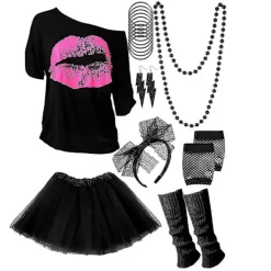 80-tals Kostym Tillbehör Set T-shirt Tutu Pannband Örhänge Halsband Benvärmare, Nät Handskar - Snngv L> Dräkter