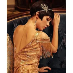 1920-tals kostymtillbehör Maskeradpannband Kristall Flapperpannband Gatsby 1920-tals konstpannband Inspirerad lövkrona Pärla><noscript><img width=