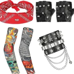 FMYSJ 1980-tals Metal Rocker Rockstar Rock N Roll Kostym 70-tal 80-tal Festtillbehör Set Hårband Tatuering Manschetter Handskar Punk Armband (FMY) | Fyndiq> Tillbehör