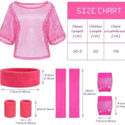 80-tals Neon Festkläder Kostymtillbehör Set, 1980-tals Retro Temafest Dekoration Outfit för Kvinnor Flickor One size> Dräkter