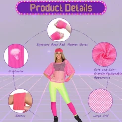 80-tals Neon Festkläder Kostymtillbehör Set, 1980-tals Retro Temafest Dekoration Outfit för Kvinnor Flickor One size><noscript><img width=