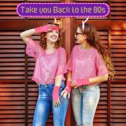 80-tals Neon Festkläder Kostymtillbehör Set, 1980-tals Retro Temafest Dekoration Outfit för Kvinnor Flickor One size><noscript><img width=