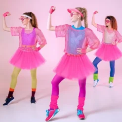 80-tals Neon Festkläder Kostymtillbehör Set, 1980-tals Retro Temafest Dekoration Outfit för Kvinnor Flickor One size><noscript><img width=