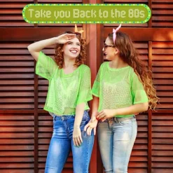 80-tals Neon Party Outfit Kostymtillehör Set, 1980-tals Retro Temafest Dekoration Outfit för Kvinnor Flickor 1PCS><noscript><img width=