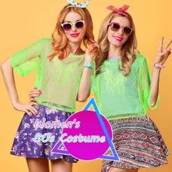 80-tals Neon Party Outfit Kostymtillehör Set, 1980-tals Retro Temafest Dekoration Outfit för Kvinnor Flickor 1PCS><noscript><img width=