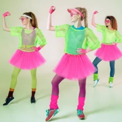 80-tals Neon Party Outfit Kostymtillehör Set, 1980-tals Retro Temafest Dekoration Outfit för Kvinnor Flickor 1PCS><noscript><img width=