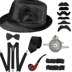 1920-tals set för män med hatt Vintage -stil watch Carnival Maskerad Festrekvisita> Tillbehör
