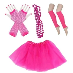 80-tals Spets Neon Örhängen Fingerlösa Fisknätshandskar Pärlförsedd Tyllkjol Benvärmare för 80-talsfest (Rosy)> Dräkter