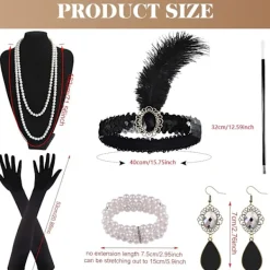 1920-tals Tillbehör för Kvinnor, Gatsby Tillbehör Dam Set Mode Vrålande 20-tals Tema Pannband Långa Svarta Handskar Halsband Örhängen Cosplay><noscript><img width=
