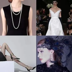 1920-talsaccessoarer för kvinnor, Gatsby-accessoarer kvinnoset Mode Vrålande 20-tals temaset, 7 st Pannband Långa Svarta Handskar Halsband Örhängen för Kvinnor | Fyndiq><noscript><img width=