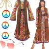 60-talsdräkt dam, hippie damklänningsset, 70-tals disco halloween-outfits, hippiekläder damdräkt, 60-tals klädtillbehör L> Dräkter