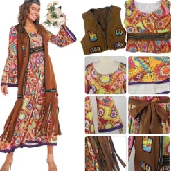 60-talsdräkt dam, hippie damklänningsset, 70-tals disco halloween-outfits, hippiekläder damdräkt, 60-tals klädtillbehör L><noscript><img width=