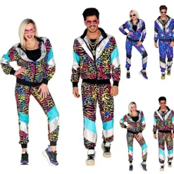 80-talsdräkt Par Retro Träningsoverall Set 90-tals Hip Hop Skaloverallsfestklänning För Män Kvinnor Halloween-kläder 2XL> Dräkter