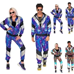 80-talsdräkt Par Retro Träningsoverall Set 90-tals Hip Hop Skaloverallsfestklänning För Män Kvinnor Halloween-kläder 2XL><noscript><img width=