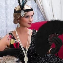 1920-talstillbehör för kvinnor, Gatsby-tillbehör Set Mode Roaring 20-tals set, 7 st Pannband Långa Svarta Handskar Halsband Örhängen För Dam | Fyndiq><noscript><img width=