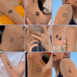 tatueringsset, 5 ark, hals, små bohemiska ansikten, falska tatueringsklistermärken, spets tribaltatueringar><noscript><img width=