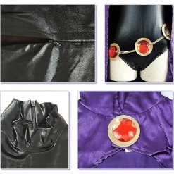Teen Titans Raven Cosplay kostym Superhjältemantel Jumpsuits Zentai Halloween tighta kläder + Cape + midja smyckekedja L> Dräkter