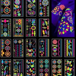 Temporär Tatuering 20 Ark Fluorescerande Tatuering Reaktion på Svart Ljus UV Neon, Temporär Tatuering för Kvinnor, Män, Flickor, Tonåringar, Barn> Smink