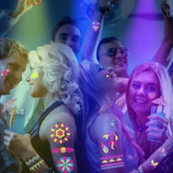 Temporär Tatuering 20 Ark Fluorescerande Tatuering Reaktion på Svart Ljus UV Neon, Temporär Tatuering för Kvinnor, Män, Flickor, Tonåringar, Barn> Smink