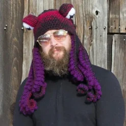 Tentakelhatt Handvävd bläckfiskhatt Jul Halloween Cosplay Purple Z X><noscript><img width=