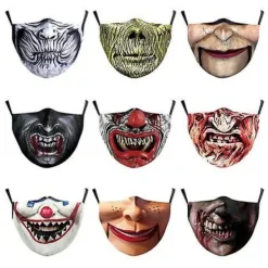 Återanvändbar Unisex Rolig Tvättbar Ansiktsmask Halv Ansikte Mun Märke HipHop Tecknad Jul 5pcs Random color> Masker