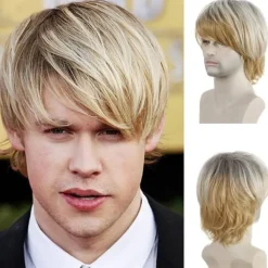 TG Herr Kort Ljusblond Peruk med Snedlugg-X74-> Peruker