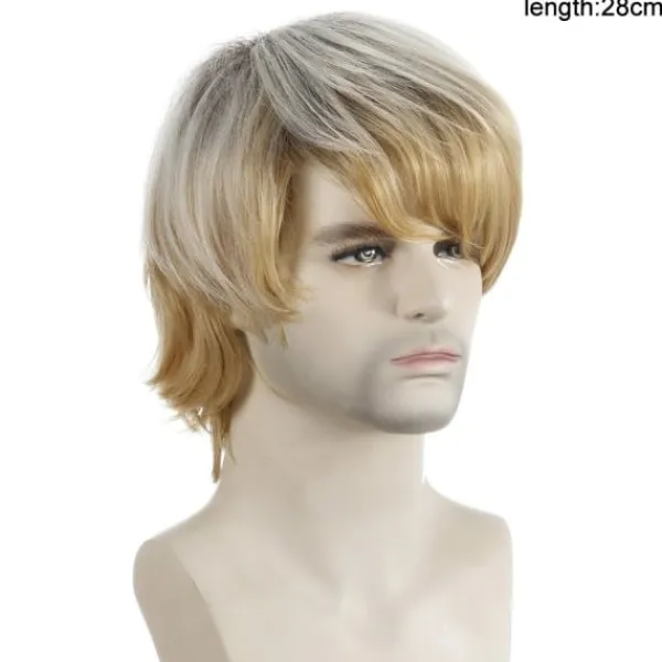 TG Herr Kort Ljusblond Peruk med Snedlugg-X74-> Peruker