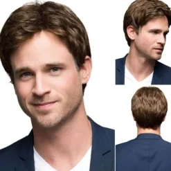 TG Herrperuk Stilfull Brun Kort Rak Peruk Lagerindelad Peruk Fest> Peruker