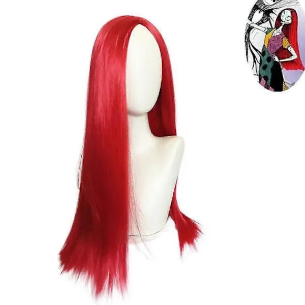 The Nightmare Before Christmas Sally Röd Lång Rak Hårfärg Halloween Cosplay Party Fancy Dress Peruk Prop (FMY).I> Peruker